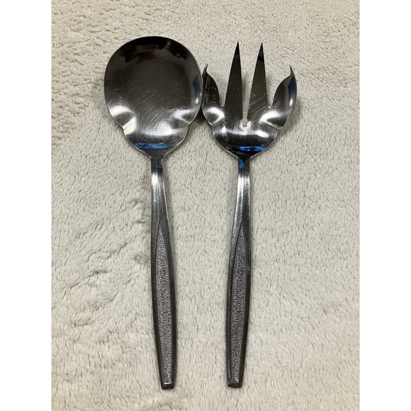 Vintage Mid Century Modern Large Serving Salad Fork And Spoon Set - Picture 2 of 5